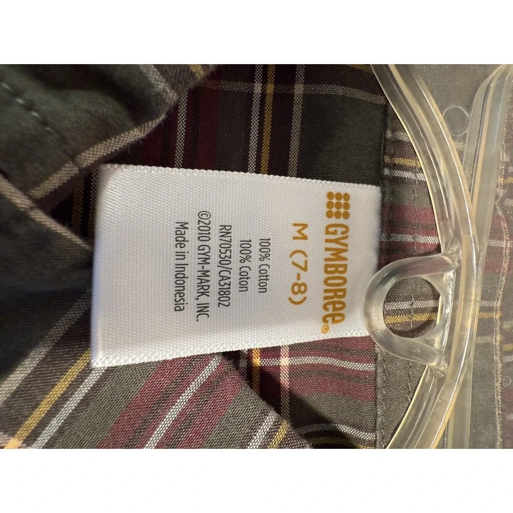 Gymboree Boys Sz M 7/8 Shirt Green Plaid‎ Button Up Woven 100% Cotton Preppy